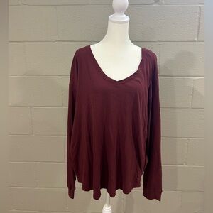 Madewell Women's V-Neck Long Sleeve Top - Burgundy